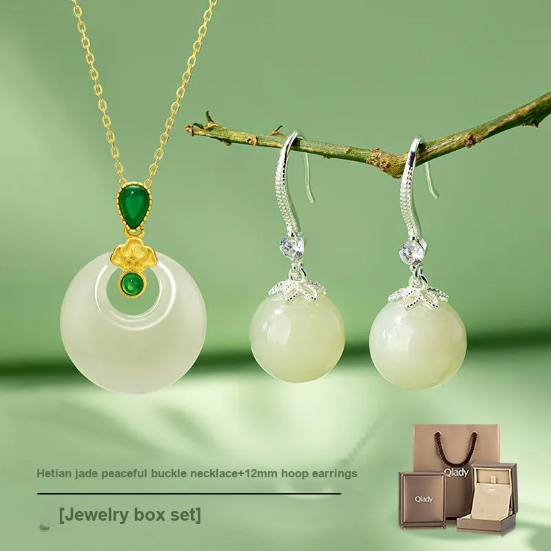 QLADY Earrings Green Jade Women's-18