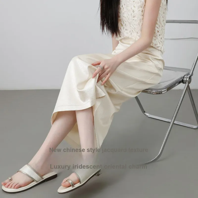 Like The Age Of Water Casual Long Skirt Women's Ecru-3