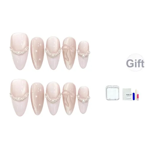 JINGCHANXUE Pink Dream Мягкий Фея Handcrafted False Nail Миндаль Нежно-розовый Градиентный Кошачий глаз 14mm