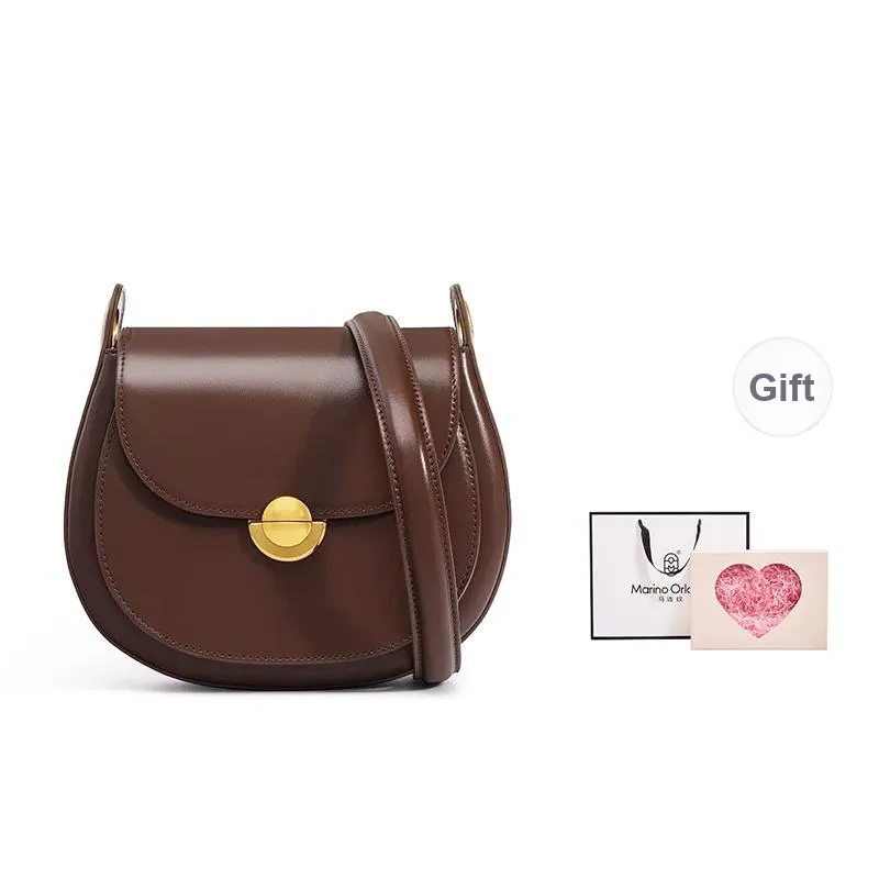 Marino Orlandi Split Cow Leather With Synthetic Leather Saddle Bag, Crossbody Bag, Shoulder Bag Women's White/Coffee-21