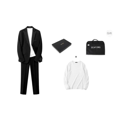 SEAFUNG Business Suits Men Black Includes White T-Shirt+Dust Bag+Hanger