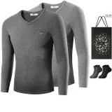 V-Neck Fleece-Lined 2 Pack (Dark Gray+Light Gray) with 2 Pack Socks+Shopping Bag