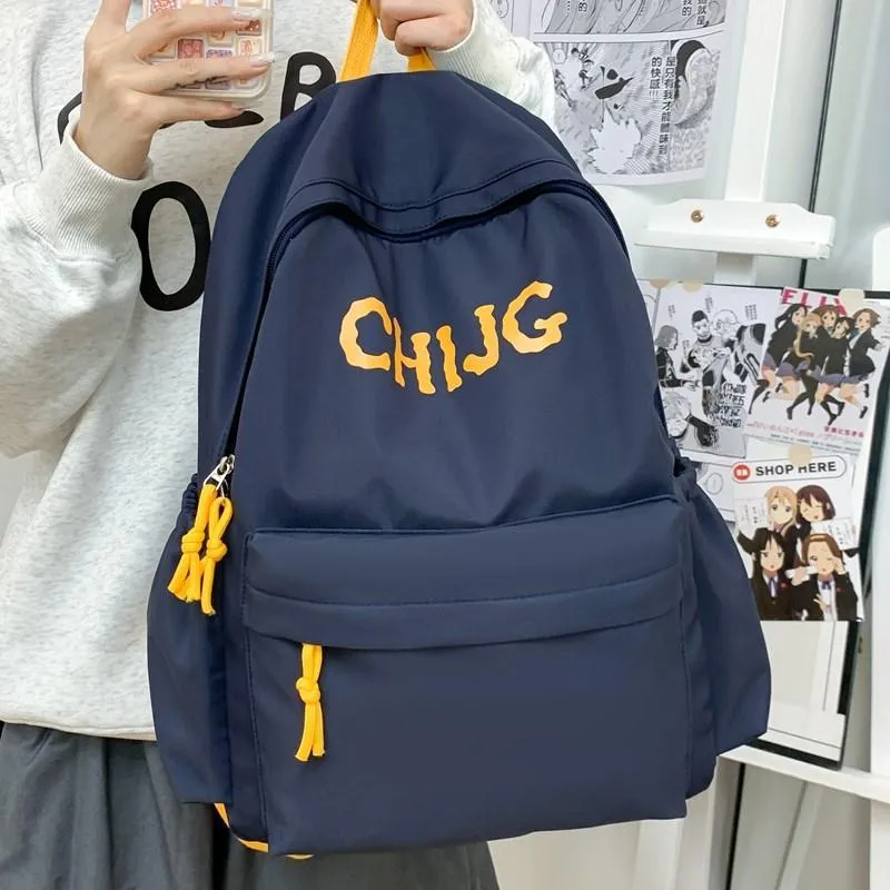 Single Warehouse Composite Cloth Backpack Unisex Yellow/Dark Blue/Black-11