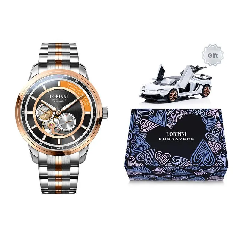 LOBINNI L Automatic Mechanical Movement Genuine Leather Strap Watch Men's Watches Black Dial-16