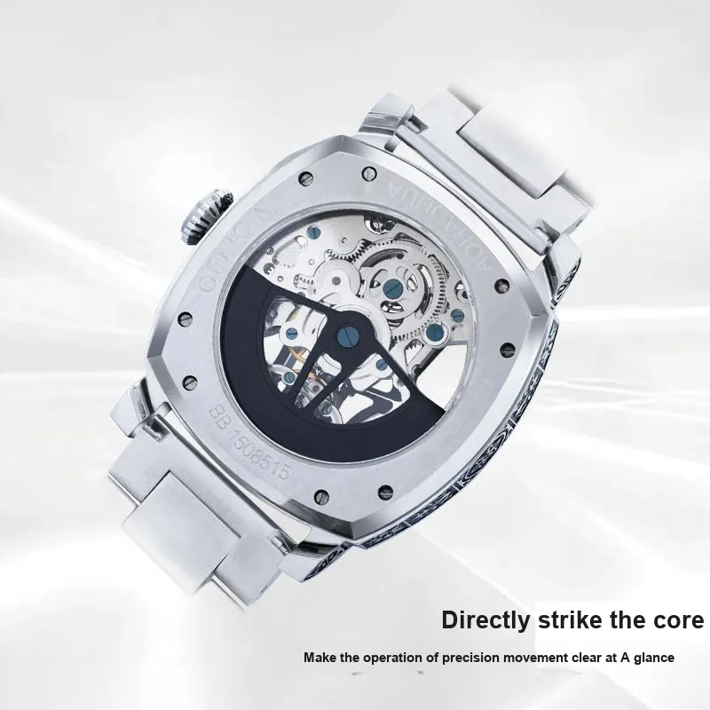 VRQ Automatic Mechanical Movement Steel Strap Watch Men's Watches Cut Out Dial-4
