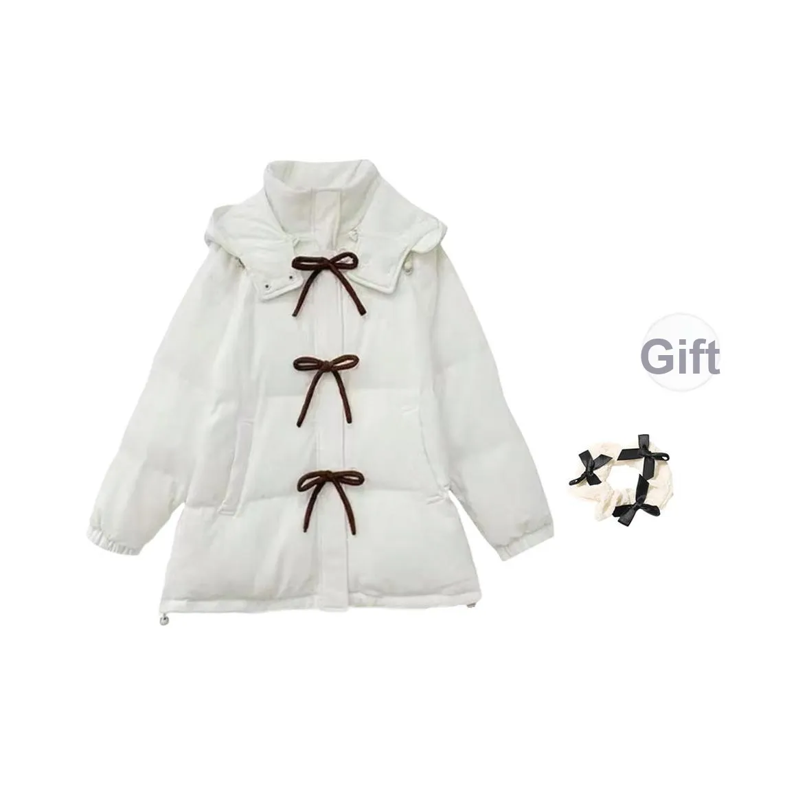 TURN UP Белый + Бант Резинка для волос С подарками Женские Пуховики