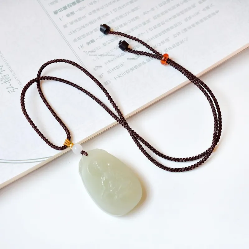Shujie Hetian Jade Pale Greenish White Jade Unisex-6
