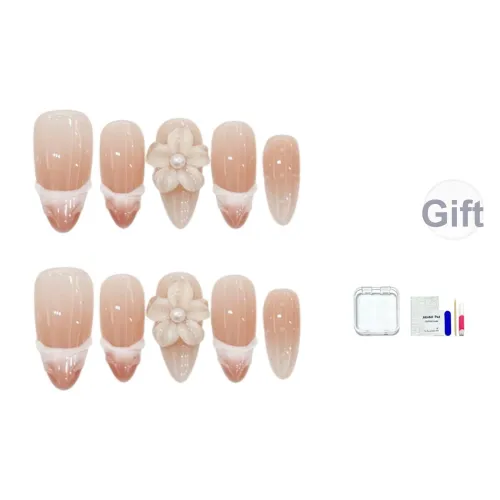 JINGCHANXUE Персик Капля воды Ледяной Цветочный дизайн Французский False Nail Миндаль Румяна Градиентный Coquette 14mm