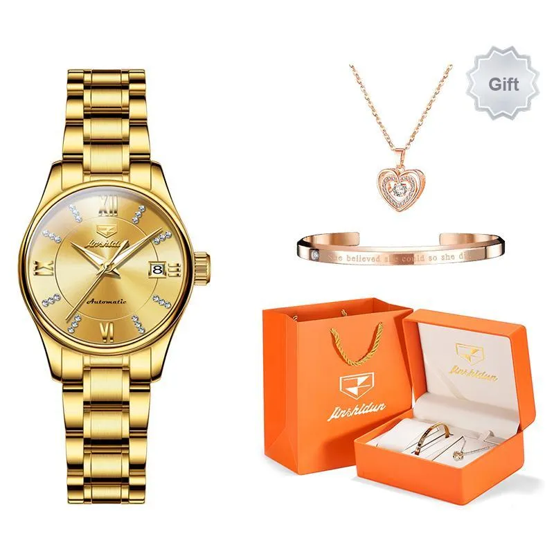 Jin Shi Dun Diamond Inlay Box Mechanical Movement Stainless Steel Watchband Watch Women's Watch White Dial-20