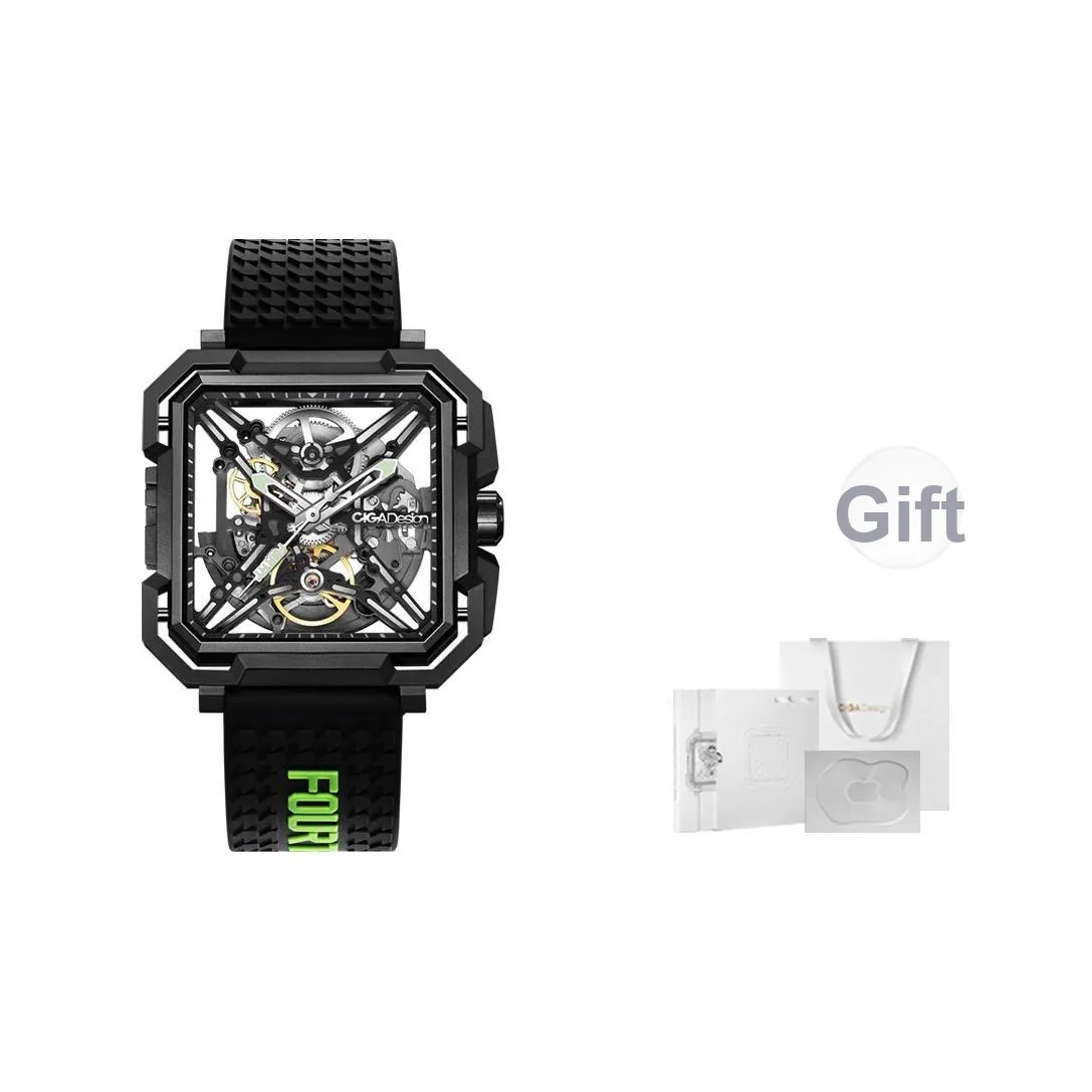 CIGA Design X Collection Matrix Автоматический Механический Механизм Силиконовый Ремешок Часы Мужские Черный Циферблат