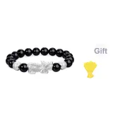 Silver Chinese Auspicious Animal Black Onyx Beaded Bracelet[Includes Gold Sticker]