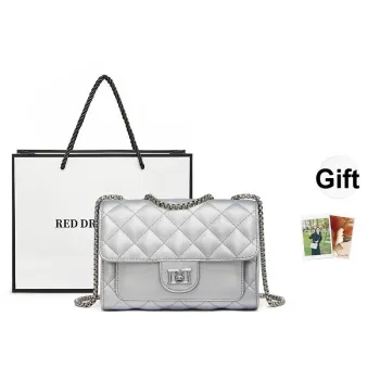 RED DRAGONFLY Cow Leather Genuine Leather Chain Small Square Bag Crossbody Bag Shoulder Bag Regular Women's Black/White