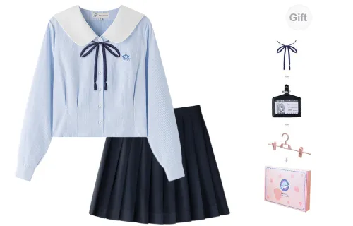 Tokyo Season Uniforms Women's Blue Long-Sleeved Shirts+Cobalt Pleated Skirt