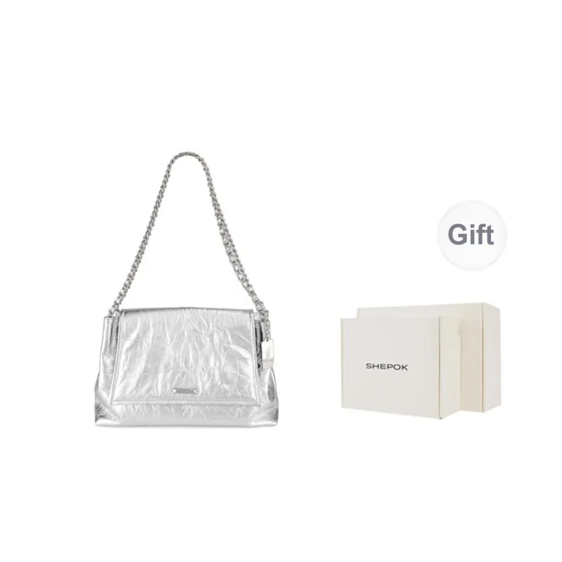 SHEPOK Top Grain Cow Leather Shoulder Bag Crossbody Bag Shoulder Bag Messenger Bag Unisex Black/Silver-4