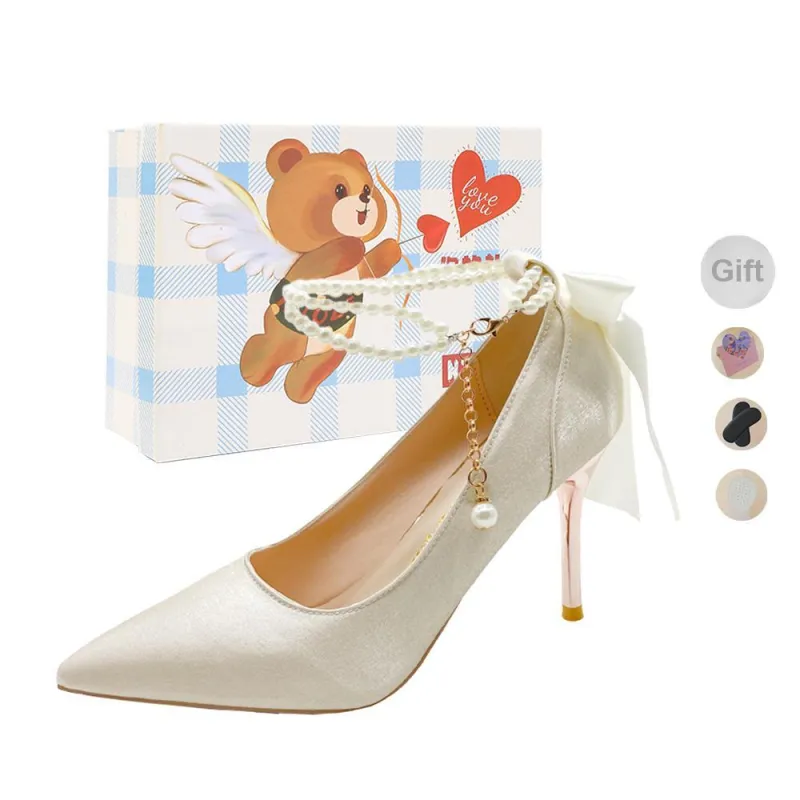 NTOZE Slim Heel High Heels Women's Champagne Gold Gift Box Set-0