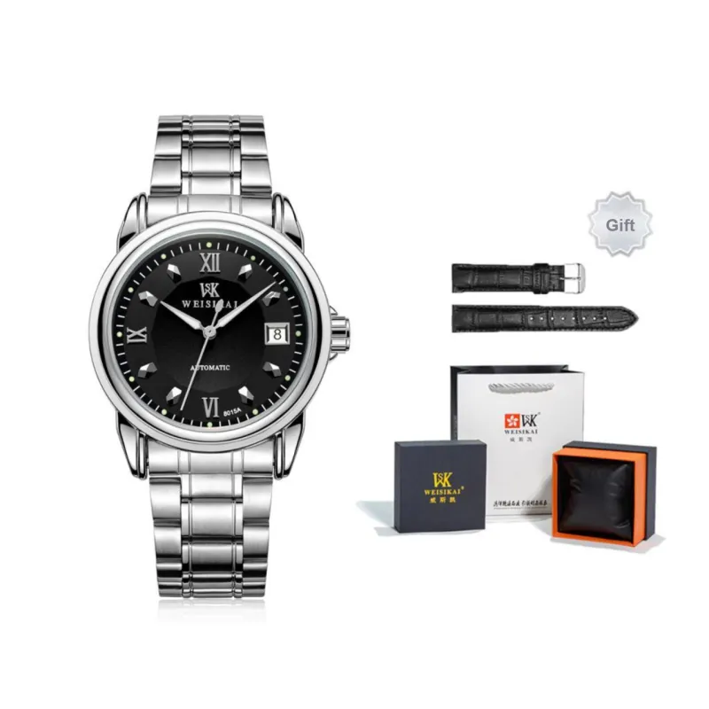 WSK Mechanical Movement Stainless Steel Watchband Men's Watches White Dial-2