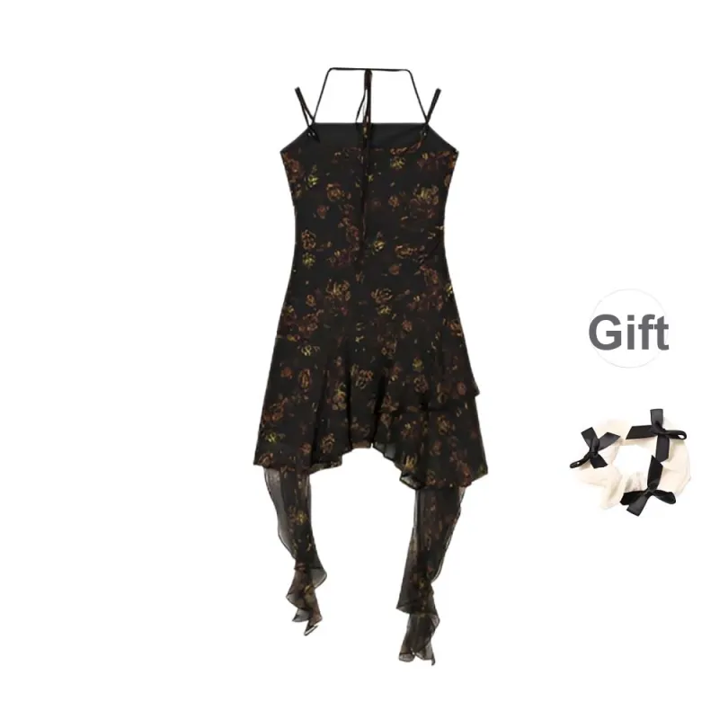 XUOIZA Slip Dresses Women's Dark Night Rose+Bowknot Hair Tie Comes With-1