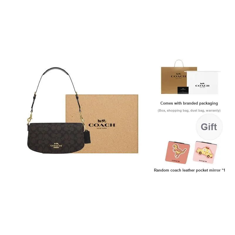 COACH PVC With Leather Handbag, Shoulder Bag Medium Size Women's Walnut & Black-8