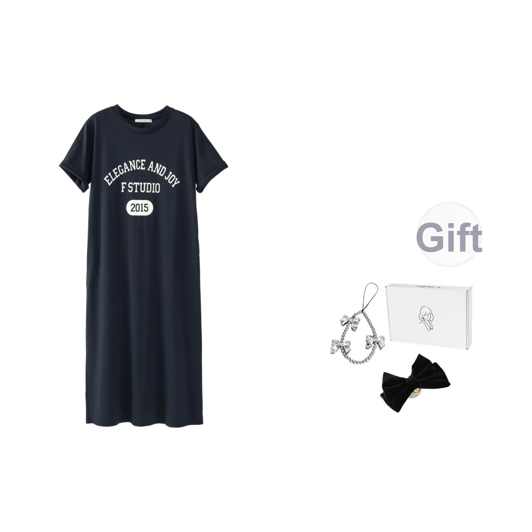 Fstudio Летний Повседневный Стиль Позиционирование Белый Улучшающий Свободный крой Мода С принтом Короткий рукав Платье Женское Темно-синий