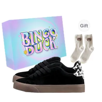 BINGO DUCK Coverage Low Top Skateboard Shoes Women's Leopard Print Black