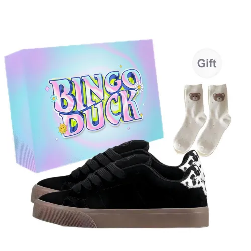 BINGO DUCK Coverage Low Top Skateboard Shoes Women's Leopard Print Black