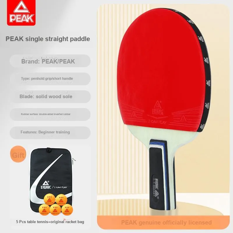 PEAK Double Sided Inverted Rubber Solid Wood Ping Pong Paddles Unisex Shakehand Grip Penhold Grip Red/Black Single Grip-1