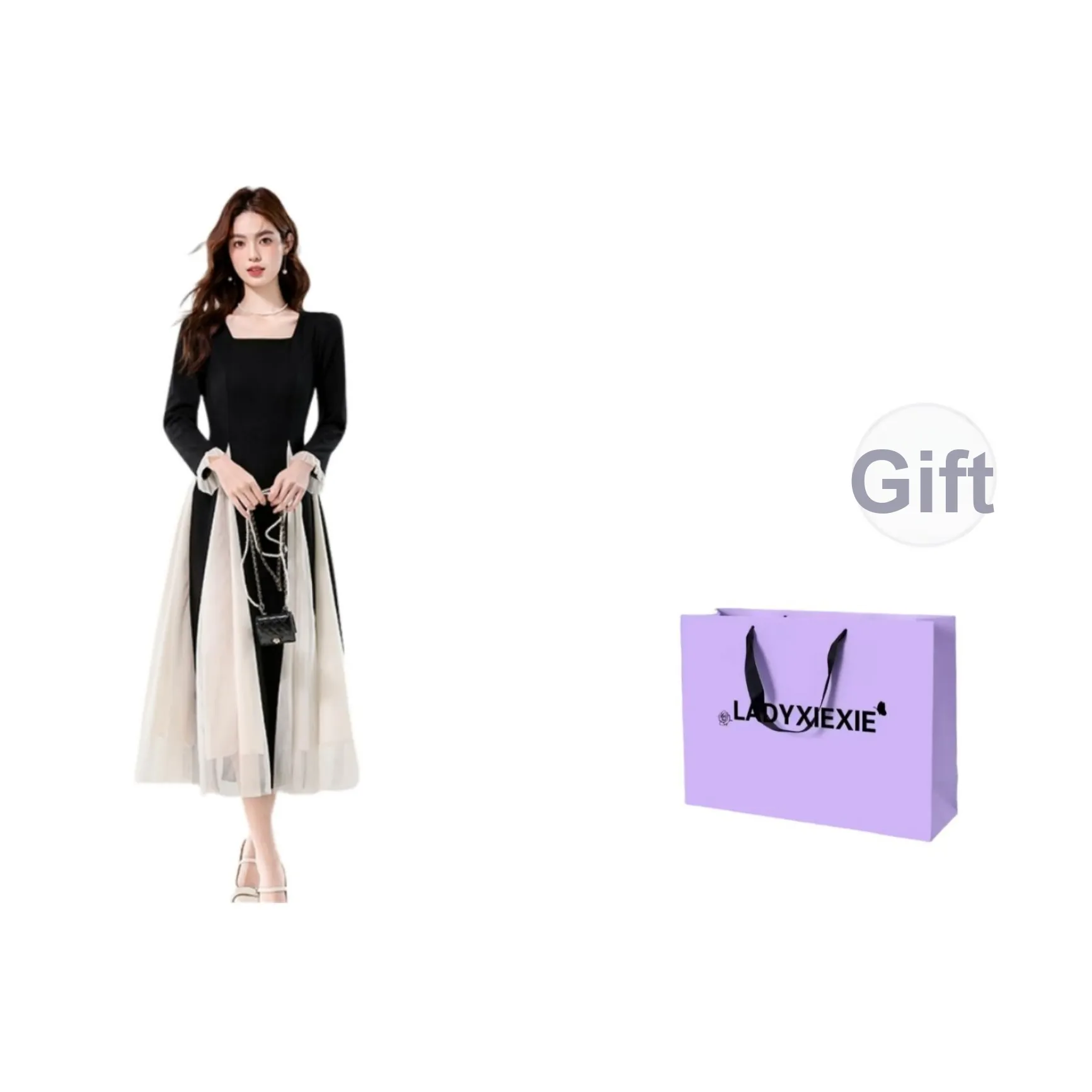 LADYXIEXIE Длинное платье с длинными рукавами женское