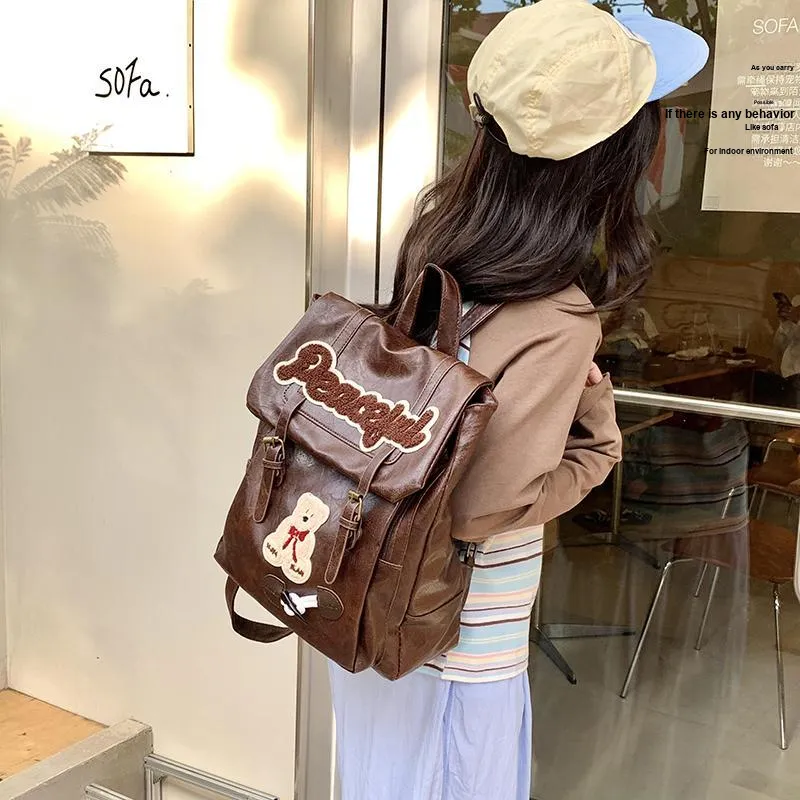 Teddy Bear Collection PU Backpack Women's Brown/Black-1