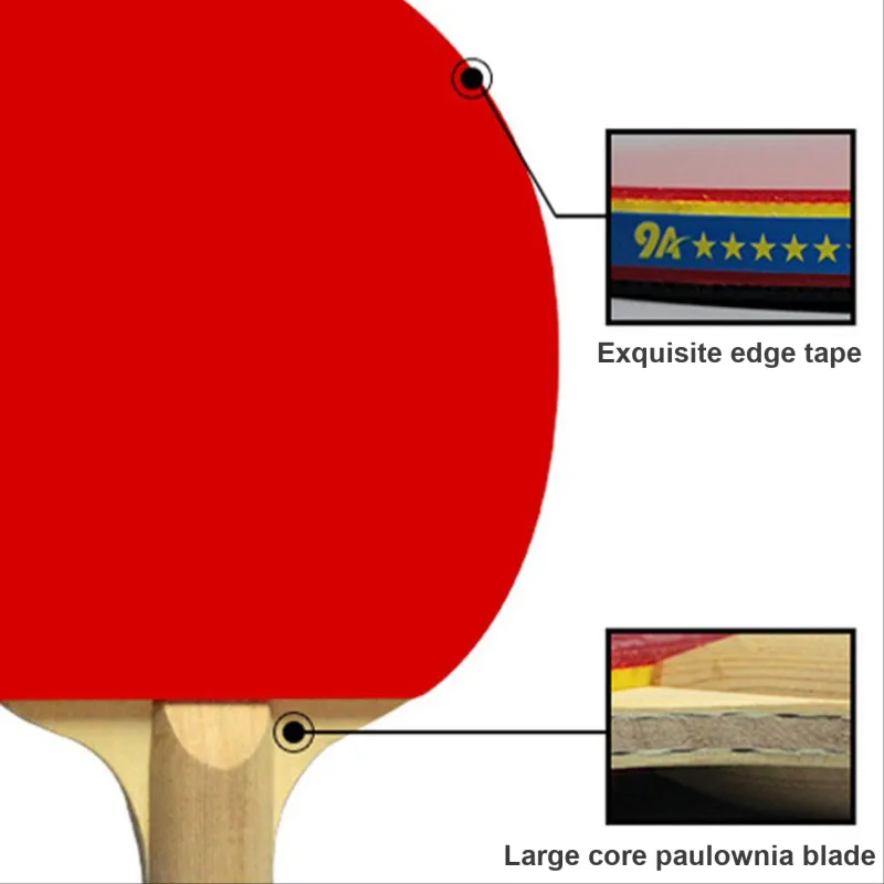 DOUBLEFISH Ping Pong Paddles Unisex 3 Layers Solid Wood+2 Layers Carbon Fiber Red-2