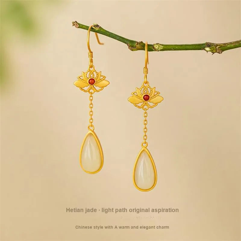 Encounter Gift Earrings Pale Greenish White Jade Women's-1
