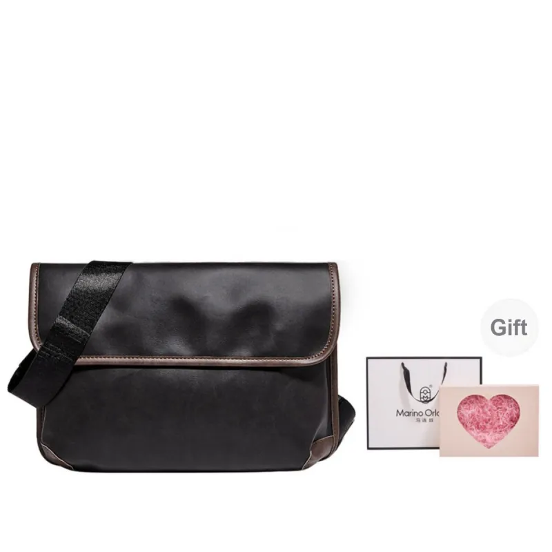 Marino Orlandi Synthetic Leather Shoulder Bag Crossbody Messenger Bag Medium Size Unisex Black/Coffee-0