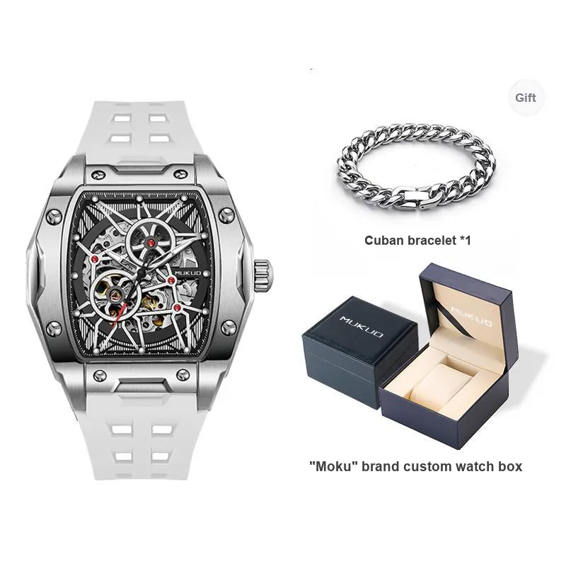 MUKUO Pioneer Collection Automatic Mechanical Movement Silicone Strap Watch Men's Watches Cut-Out Dial-9