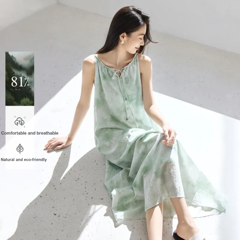 IHIMI Slip Dress Women's Blended Green-0