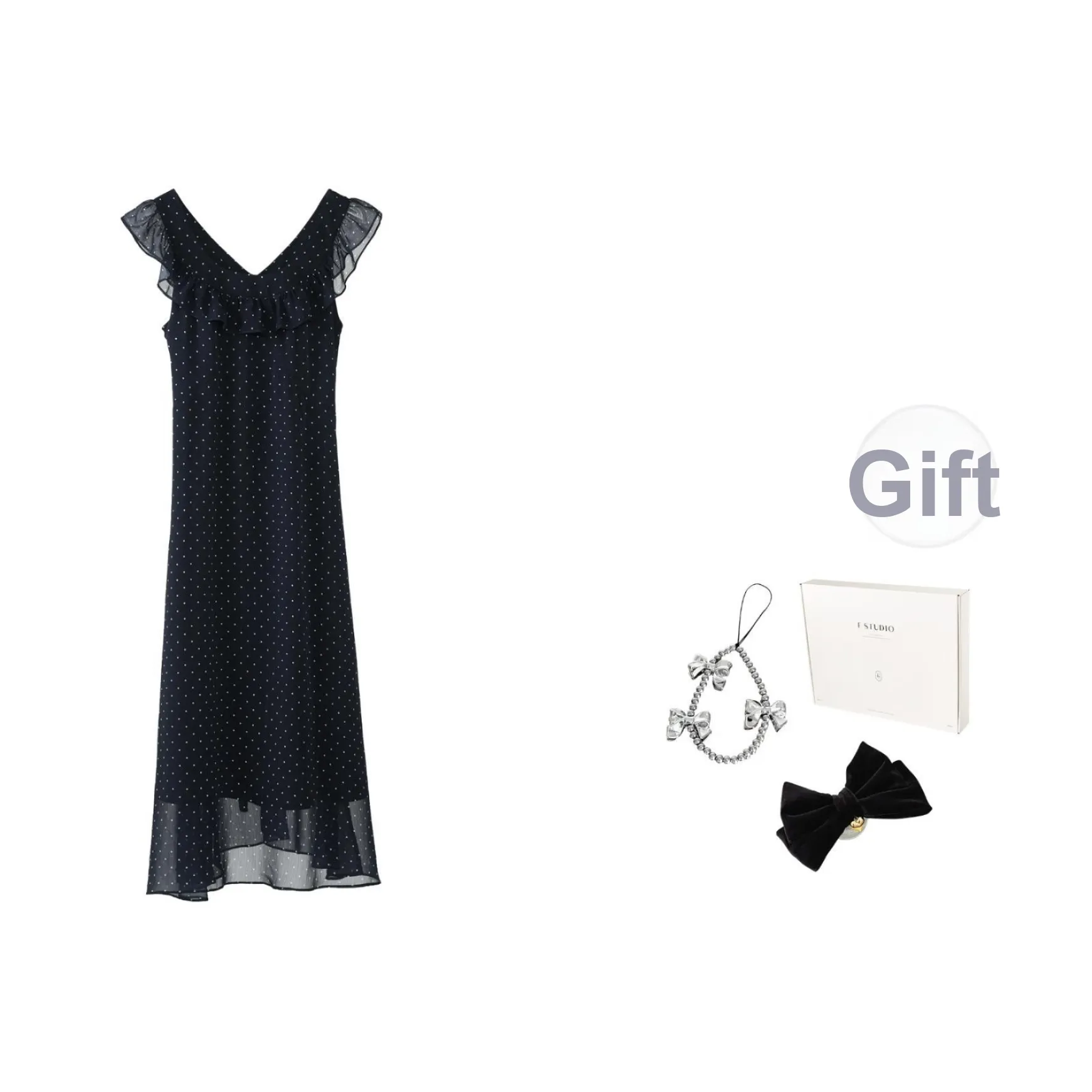 Fstudio Корейский стиль Элегантность Утягивающий С рюшами на подоле Без рукавов Платье Женское Черное