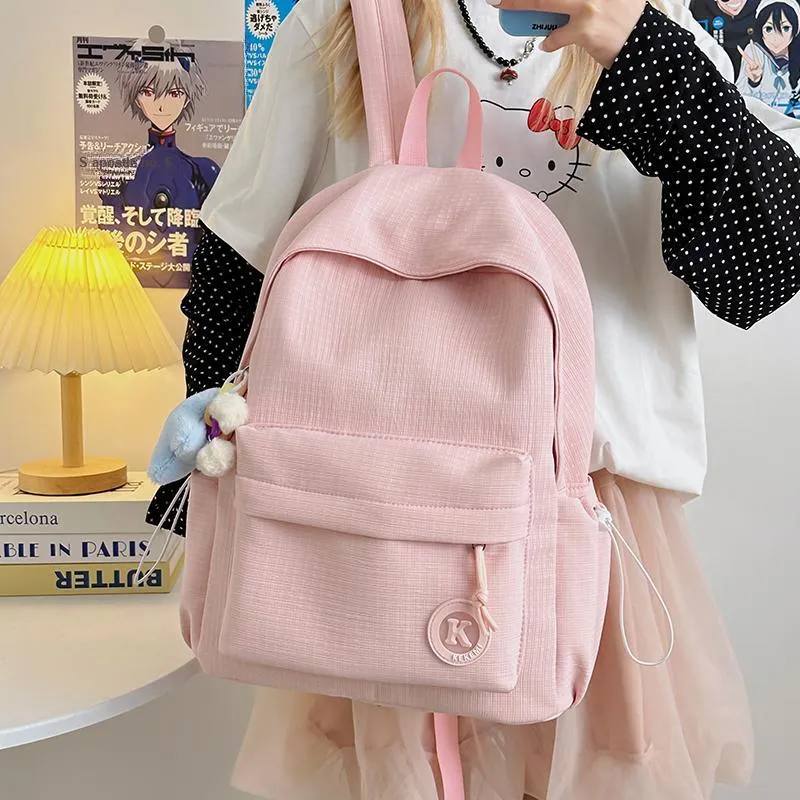Single Warehouse Polyester Backpack Regular Unisex Blue/Pink/Green/Yellow/Black/White-10