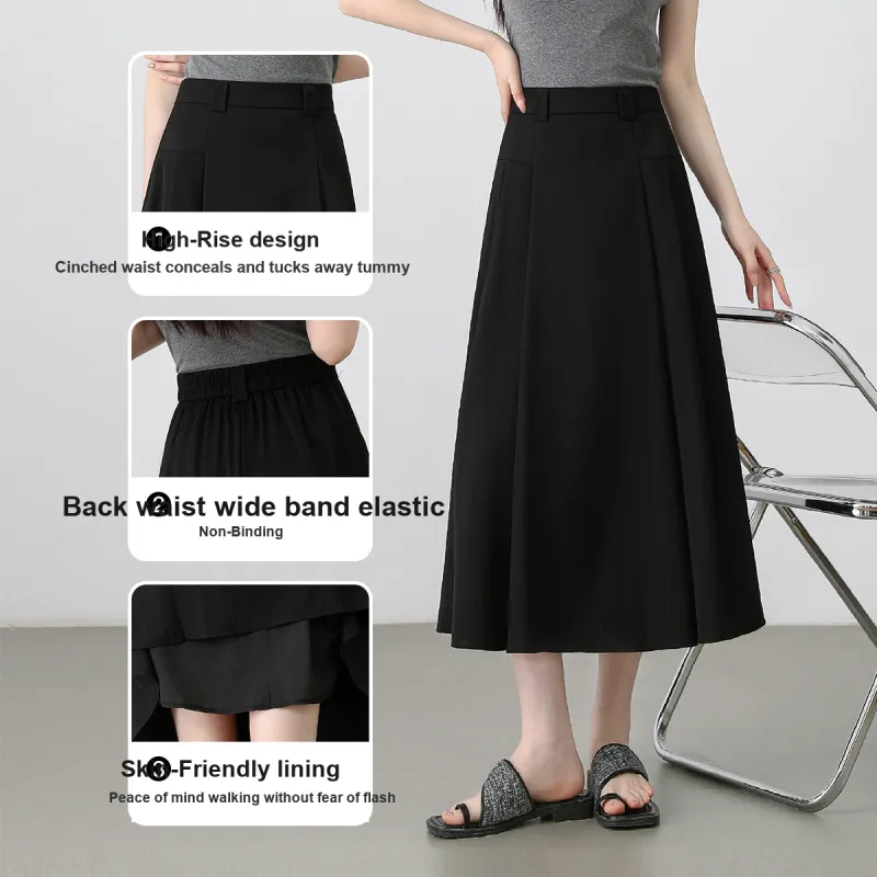 Like The Age Of Water Casual Long Skirt Women's Black-2