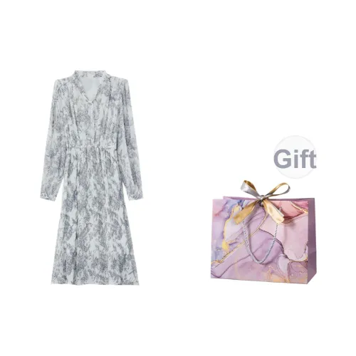 ONNFB Длинное платье с длинными рукавами женское белое основа с орхидейным цветочным узором