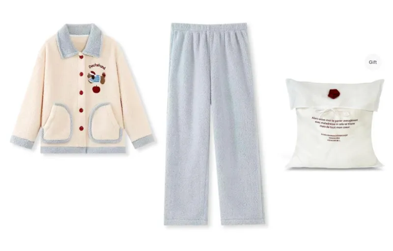 XIAFENYAN Pajama Set Women's Blue White-6