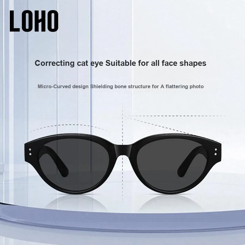LOHO Plate Frame Cat Eye Sun Protection UV Protection Driving Sunglasses Individual Styling Women's Black-3