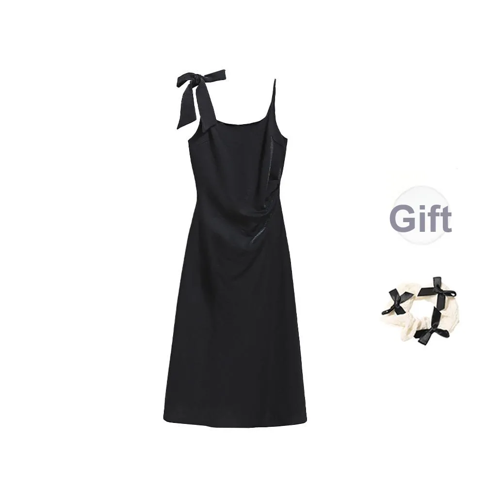 TORIGHT Slip Dress Women's Black+Bowknot Hair Tie Comes With