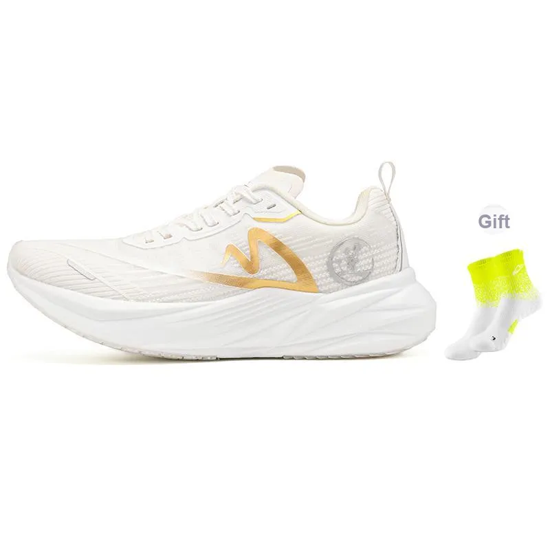 Sonic Cat Cushioned Slip Resistant Abrasion Resistant Low Top Carbon Plate Training Running Shoes Unisex White Gold-0
