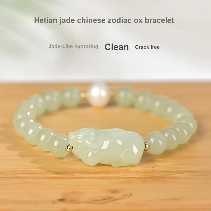 KUNYUYAO Chinese Zodiac Zodiac Year Bead Chain Beaded Bracelet White Jade Unisex-11