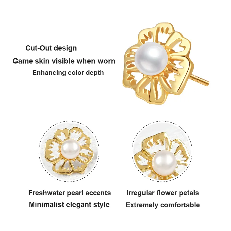Bezzo 925 Silver Pearls Stud Earrings Women's Gold-3