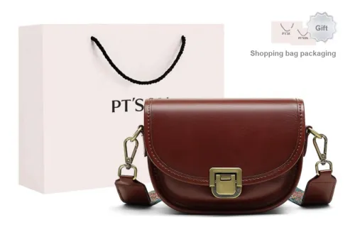 PT'SON Cow Leather With Synthetic Leather Saddle Bag, Shoulder Bag, Crossbody Bag Regular Women's Caramel Brown