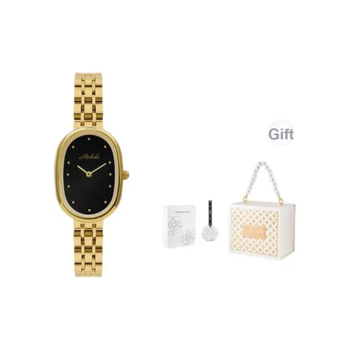 MISHALI Oval Watch Collection Кварцевый механизм Стальной ремешок Часы Женские Черный циферблат