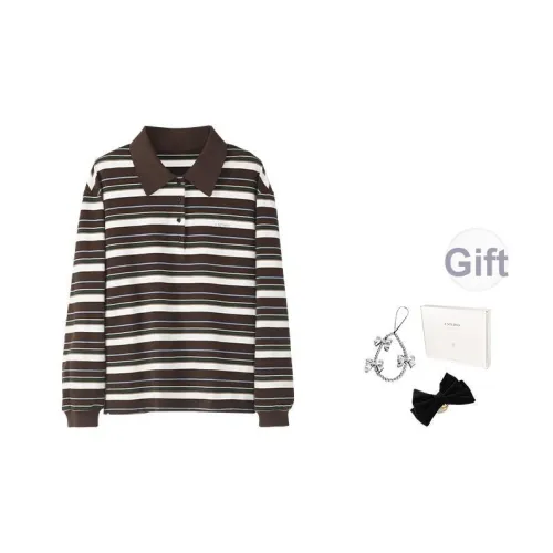 Fstudio Early AUTUMN Корейский стиль Маленький Полосы Похудение Длинный рукав Поло Женские