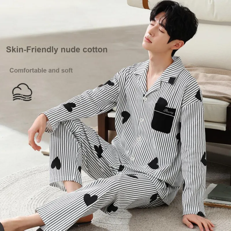 GUJIN Pajama Set Men's White Stripes-6