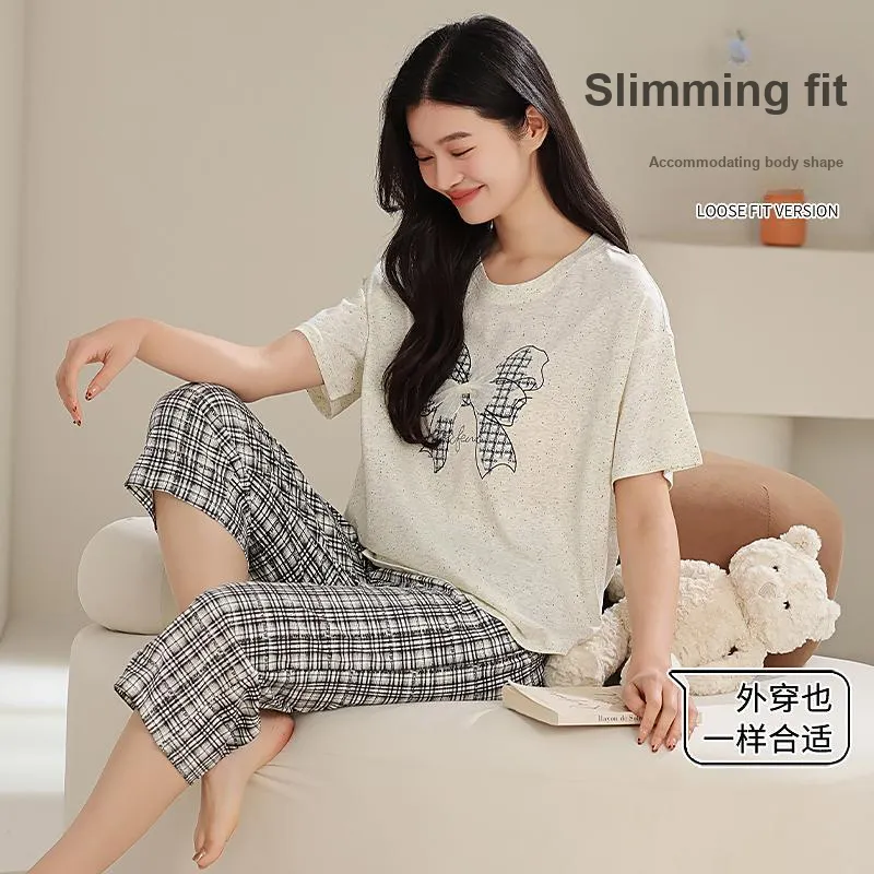 XIAFENYAN Pajama Set Women's Gray White-3