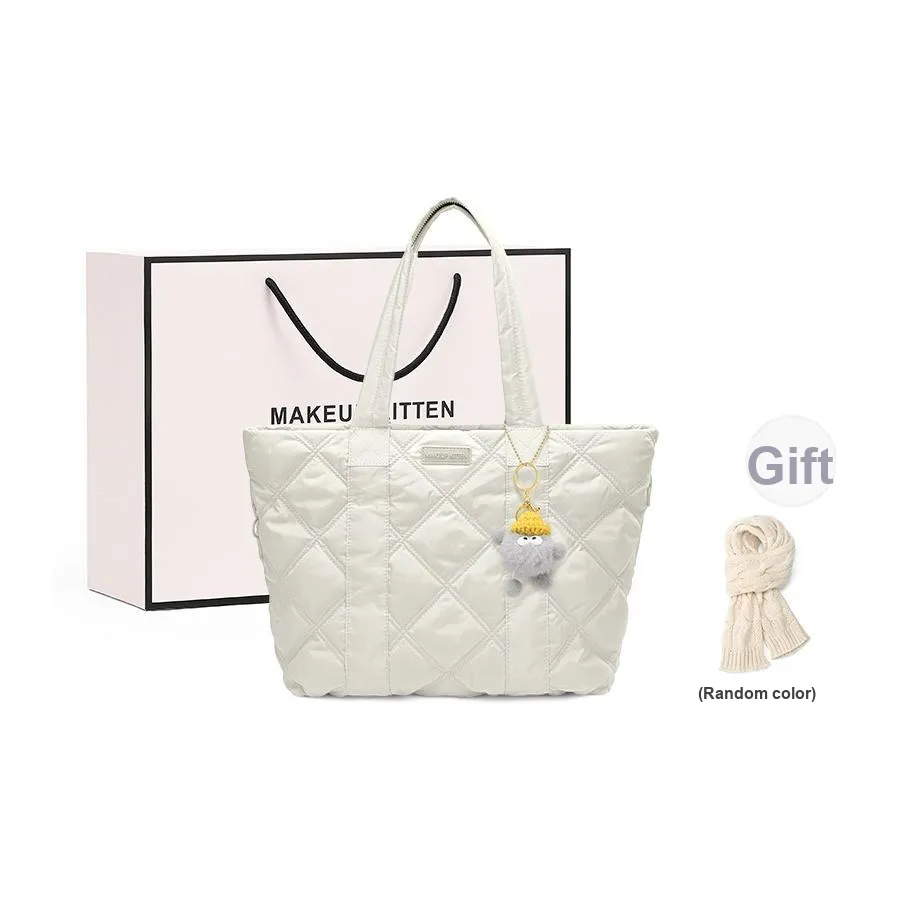 MAKEUP KITTEN Nylon Fabric Tote Bag Shoulder Bag Women's White