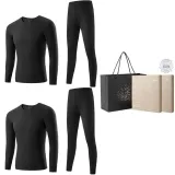 2-Piece Underwear Set (Night Black+Night Black) with German Velvet Heat Technology/Anti-Bacterial/Invisible V-Neck